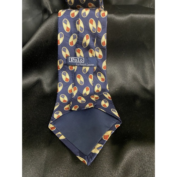 Polo Ralph Lauren Necktie Navy Blue Gold Shield Pattern Silk Career Formal‎ - Picture 2 of 2